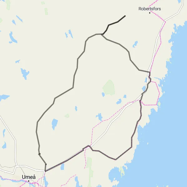 Map miniature of "Backroads through Limmingsberget and Bygdeå" cycling inspiration in Övre Norrland, Sweden. Generated by Tarmacs.app cycling route planner