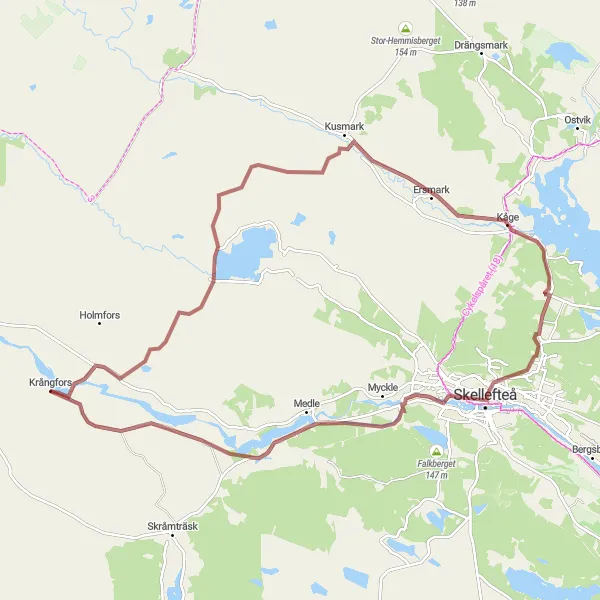 Map miniature of "Kåge and Vitberget Gravel Route" cycling inspiration in Övre Norrland, Sweden. Generated by Tarmacs.app cycling route planner