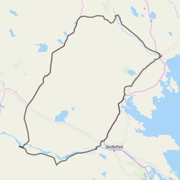 Kartminiatyr av "Kåge runt via Byske och Huvudberget" cykelinspiration i Övre Norrland, Sweden. Genererad av Tarmacs.app cykelruttplanerare
