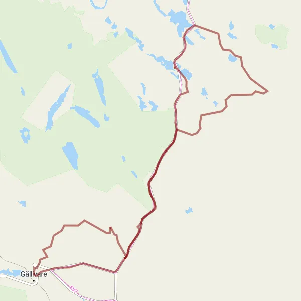 Map miniature of "Gällivare Gravel Cycling Route" cycling inspiration in Övre Norrland, Sweden. Generated by Tarmacs.app cycling route planner