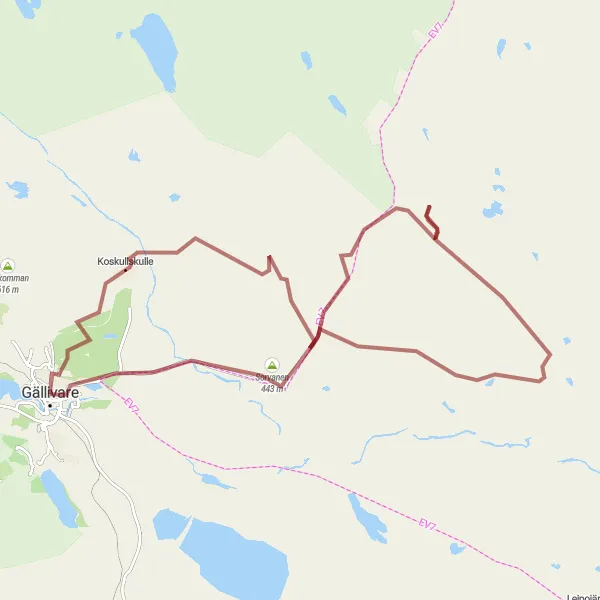 Kartminiatyr av "Koskullskulle och Sorvanen Loop" cykelinspiration i Övre Norrland, Sweden. Genererad av Tarmacs.app cykelruttplanerare