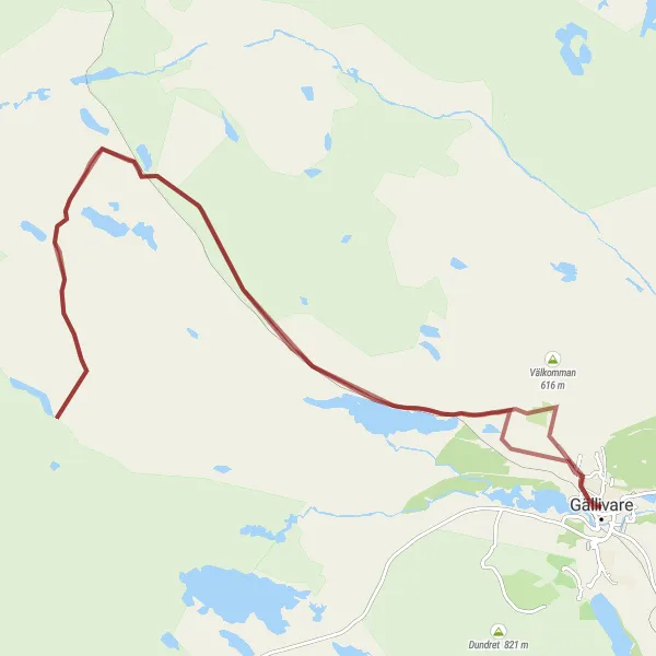 Kartminiatyr av "Gällivare till Björkmansheden och Latnivaara Gruscykling" cykelinspiration i Övre Norrland, Sweden. Genererad av Tarmacs.app cykelruttplanerare