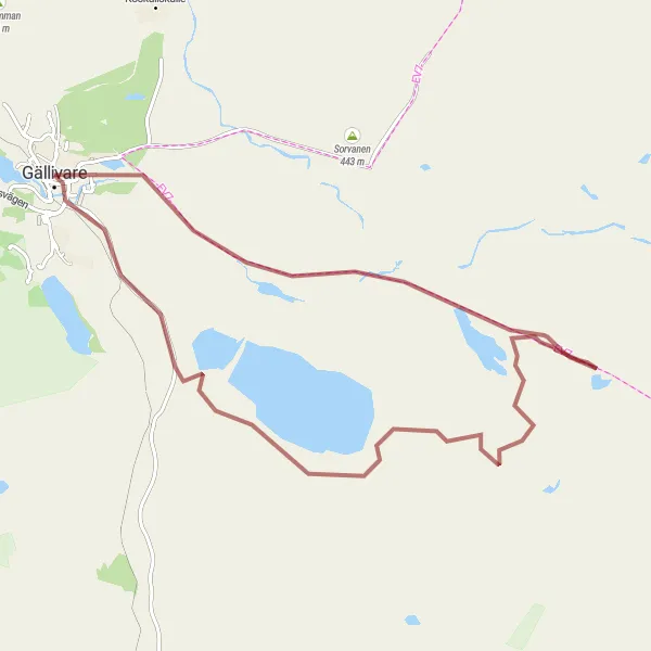 Map miniature of "The Sakajärvi Gravel Ride" cycling inspiration in Övre Norrland, Sweden. Generated by Tarmacs.app cycling route planner