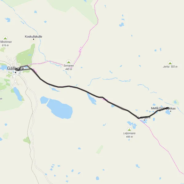 Map miniature of "Gällivare Road Cycling Route" cycling inspiration in Övre Norrland, Sweden. Generated by Tarmacs.app cycling route planner