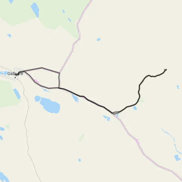 Kartminiatyr av "Gällivare till Mettä Dokkas och Sorvanen Landsvägscykling" cykelinspiration i Övre Norrland, Sweden. Genererad av Tarmacs.app cykelruttplanerare