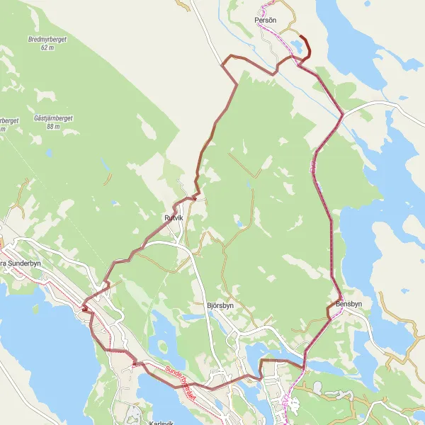 Kartminiatyr av "Skogsutflykt till Storheden" cykelinspiration i Övre Norrland, Sweden. Genererad av Tarmacs.app cykelruttplanerare