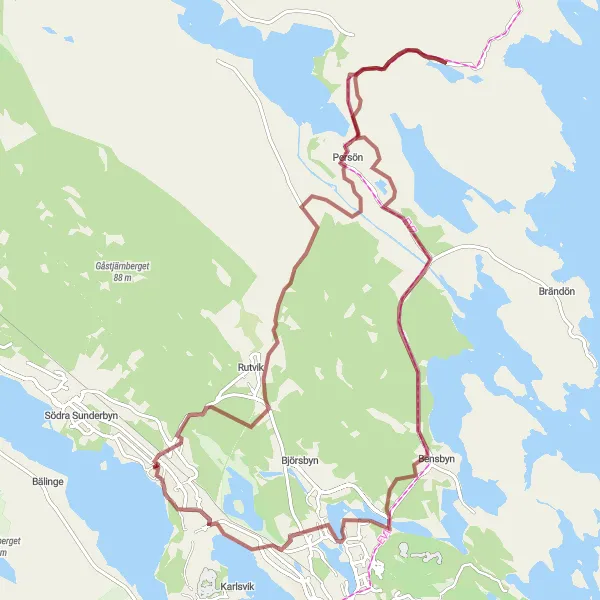 Kartminiatyr av "Kustnära Cykeläventyr" cykelinspiration i Övre Norrland, Sweden. Genererad av Tarmacs.app cykelruttplanerare