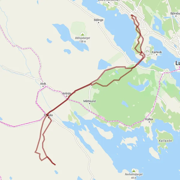 Map miniature of "Gammelstad Off-Road Adventure" cycling inspiration in Övre Norrland, Sweden. Generated by Tarmacs.app cycling route planner