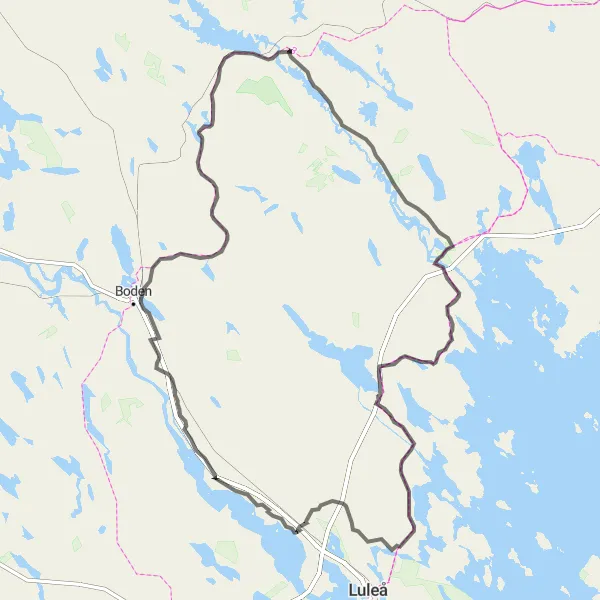 Kartminiatyr av "Råneå - Gammelstad långtur på landsvägen" cykelinspiration i Övre Norrland, Sweden. Genererad av Tarmacs.app cykelruttplanerare