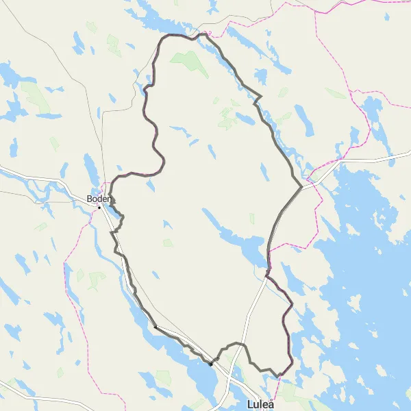 Map miniature of "Gammelstad Scenic Road Tour" cycling inspiration in Övre Norrland, Sweden. Generated by Tarmacs.app cycling route planner