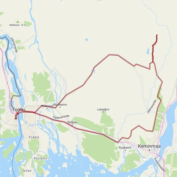 Kartminiatyr av "Kullerstensvägar och vackra vyer" cykelinspiration i Övre Norrland, Sweden. Genererad av Tarmacs.app cykelruttplanerare