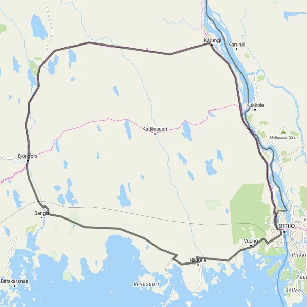 Map miniature of "Björkfors Adventure Ride" cycling inspiration in Övre Norrland, Sweden. Generated by Tarmacs.app cycling route planner