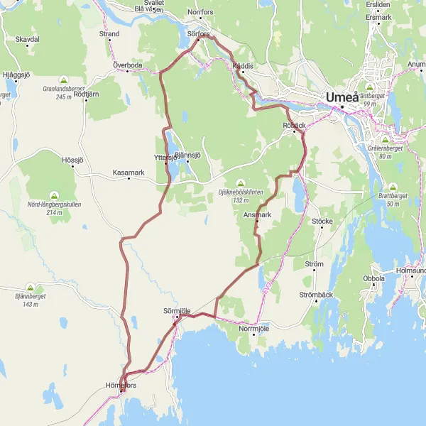Map miniature of "EcoGravel Exploration" cycling inspiration in Övre Norrland, Sweden. Generated by Tarmacs.app cycling route planner
