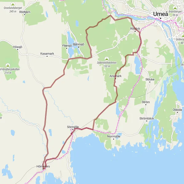 Map miniature of "Gravel & Lakes Expedition" cycling inspiration in Övre Norrland, Sweden. Generated by Tarmacs.app cycling route planner