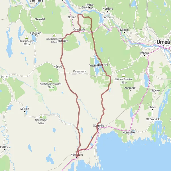 Kartminiatyr av "Hörnefors - Överboda Gravel Adventure" cykelinspiration i Övre Norrland, Sweden. Genererad av Tarmacs.app cykelruttplanerare