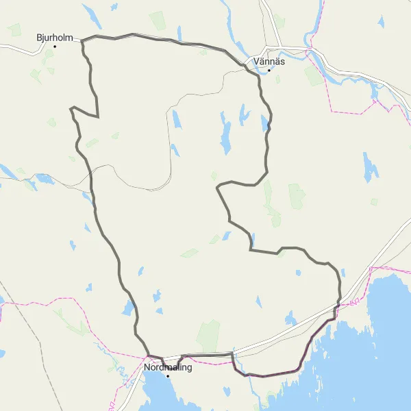 Map miniature of "Nordic Wilderness Adventure" cycling inspiration in Övre Norrland, Sweden. Generated by Tarmacs.app cycling route planner