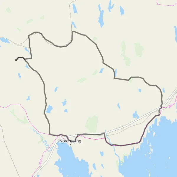 Kartminiatyr av "Hörnefors - Bjännberget Loop" cykelinspiration i Övre Norrland, Sweden. Genererad av Tarmacs.app cykelruttplanerare