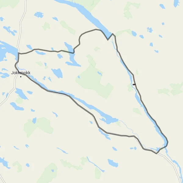 Kartminiatyr av "Luleälven och Vuollerim Cykeltur" cykelinspiration i Övre Norrland, Sweden. Genererad av Tarmacs.app cykelruttplanerare