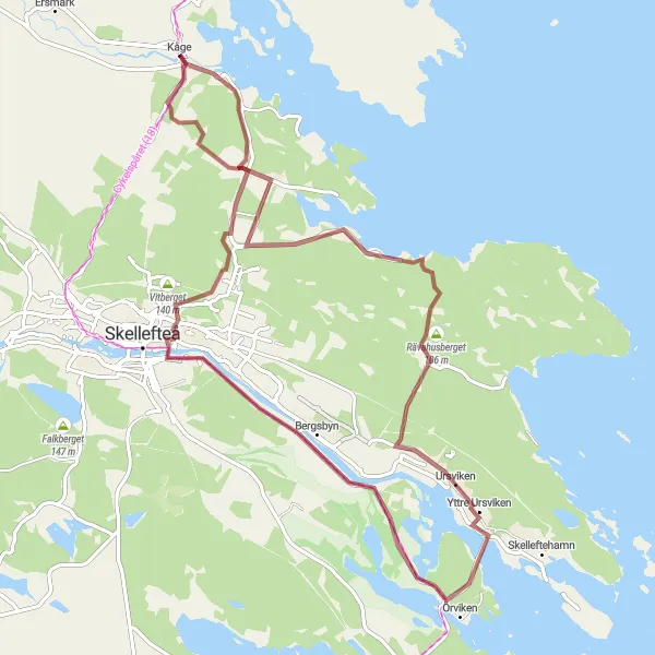 Kartminiatyr av "Rundtur från Kåge till Alhemshöjden" cykelinspiration i Övre Norrland, Sweden. Genererad av Tarmacs.app cykelruttplanerare