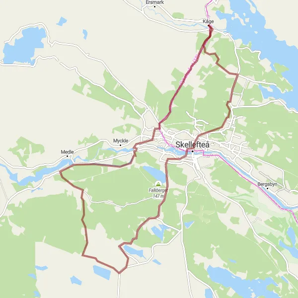 Kartminiatyr av "Kåge - Vitberget - Rösberget - Kåge" cykelinspiration i Övre Norrland, Sweden. Genererad av Tarmacs.app cykelruttplanerare