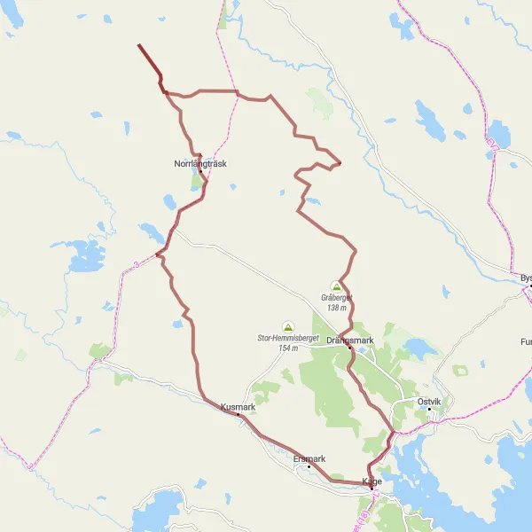 Kartminiatyr av "Kåge - Kusmark - Norrlångträsk - Gråberget - Kåge" cykelinspiration i Övre Norrland, Sweden. Genererad av Tarmacs.app cykelruttplanerare