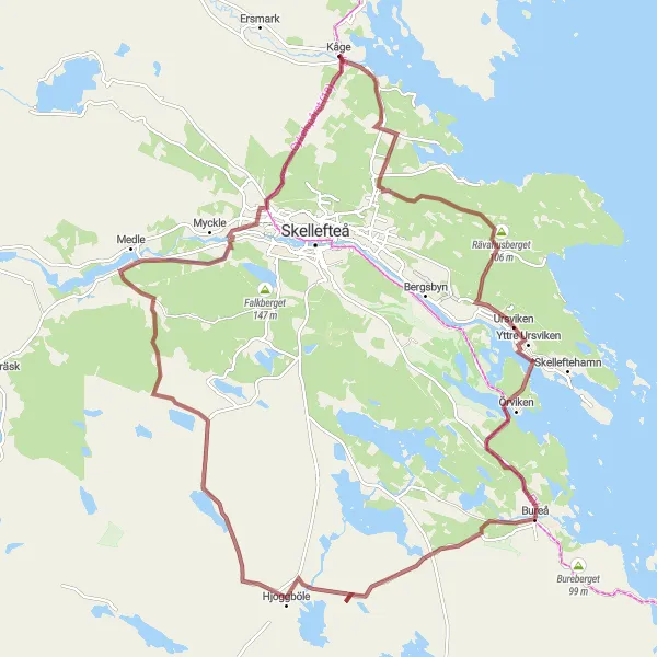 Map miniature of "The Bureå Adventure" cycling inspiration in Övre Norrland, Sweden. Generated by Tarmacs.app cycling route planner