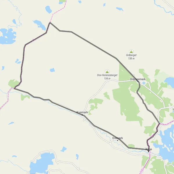 Kartminiatyr av "Kåge - Kusmark - Björkdal - Drängsmark - Kåge" cykelinspiration i Övre Norrland, Sweden. Genererad av Tarmacs.app cykelruttplanerare