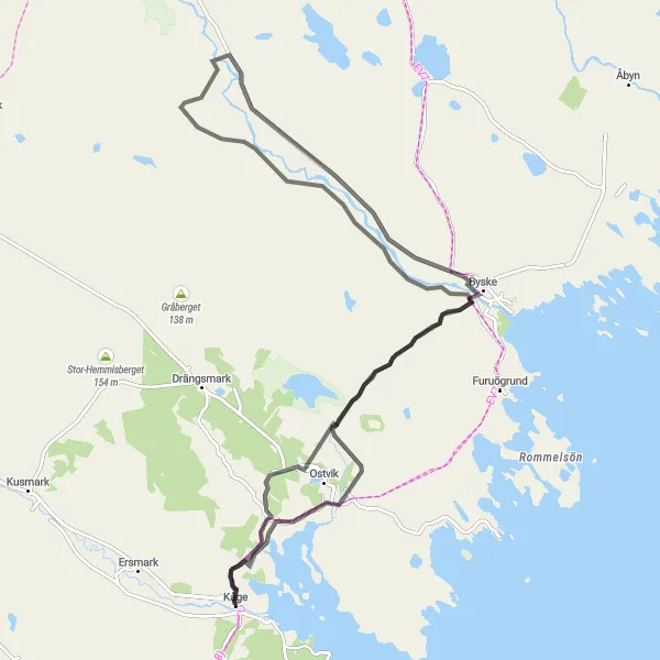 Kartminiatyr av "Roadtrip till Huvudberget från Byske" cykelinspiration i Övre Norrland, Sweden. Genererad av Tarmacs.app cykelruttplanerare