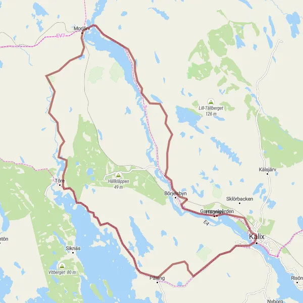 Kartminiatyr av "Upptäckande genom Töre och Morjärv" cykelinspiration i Övre Norrland, Sweden. Genererad av Tarmacs.app cykelruttplanerare