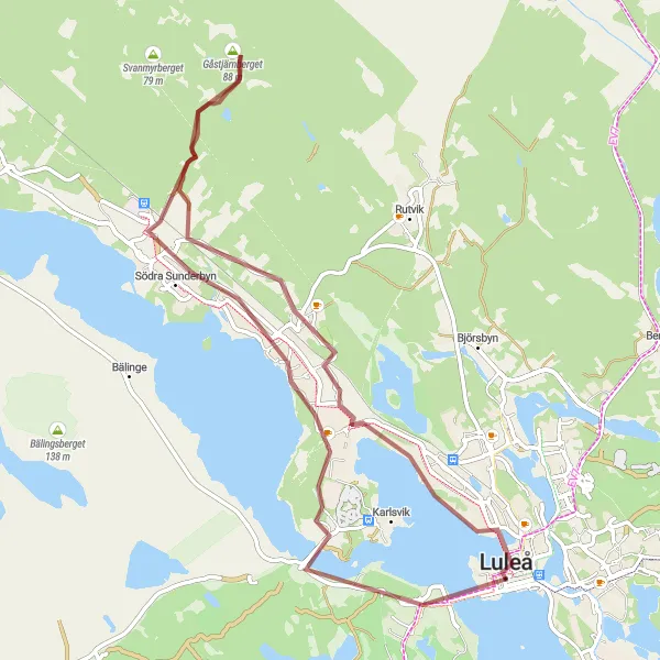 Map miniature of "Gammelstad Adventure" cycling inspiration in Övre Norrland, Sweden. Generated by Tarmacs.app cycling route planner