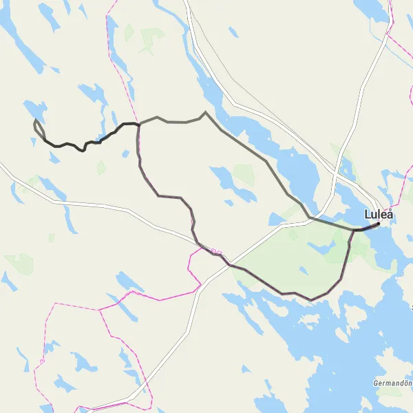 Map miniature of "Road cycling adventure to Selet and Gültzauudden" cycling inspiration in Övre Norrland, Sweden. Generated by Tarmacs.app cycling route planner