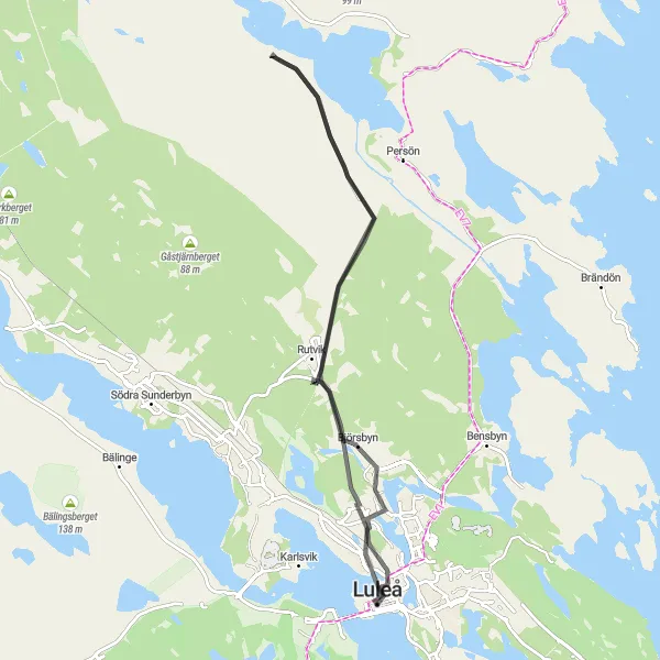 Map miniature of "Luleå Loop" cycling inspiration in Övre Norrland, Sweden. Generated by Tarmacs.app cycling route planner