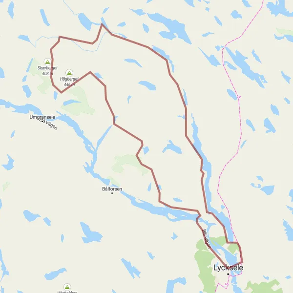 Map miniature of "Tannberget and Skavberget Loop" cycling inspiration in Övre Norrland, Sweden. Generated by Tarmacs.app cycling route planner