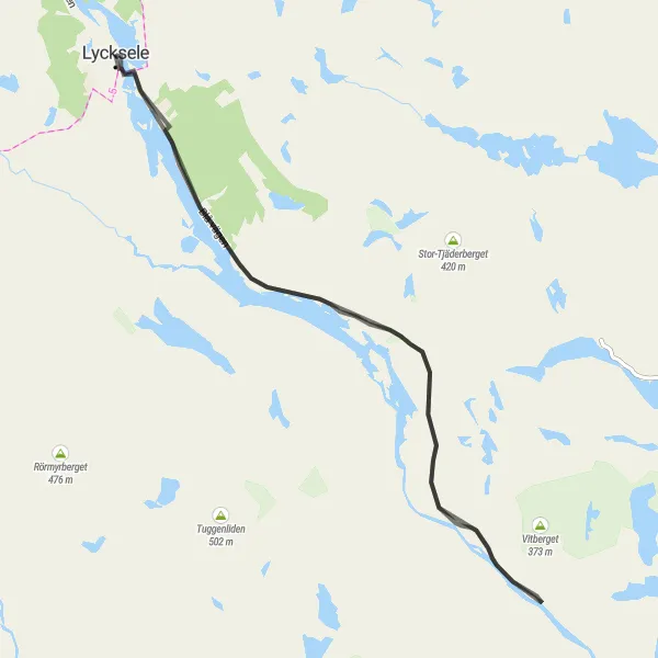 Map miniature of "Lycksele to Nölberget Road Adventure" cycling inspiration in Övre Norrland, Sweden. Generated by Tarmacs.app cycling route planner