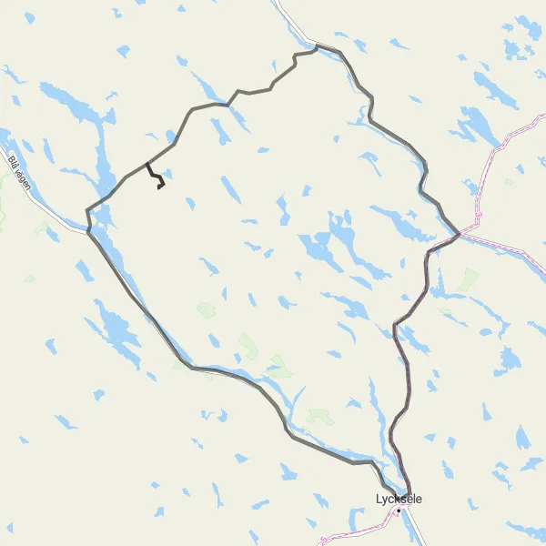 Map miniature of "Lycksele to Gåsberget Loop" cycling inspiration in Övre Norrland, Sweden. Generated by Tarmacs.app cycling route planner