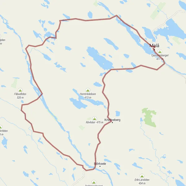 Map miniature of "Off-Road Excursion through Vindelgransele" cycling inspiration in Övre Norrland, Sweden. Generated by Tarmacs.app cycling route planner