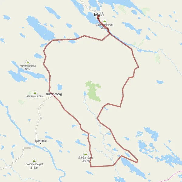 Kartminiatyr av "Södra Svanaberget Trail" cykelinspiration i Övre Norrland, Sweden. Genererad av Tarmacs.app cykelruttplanerare