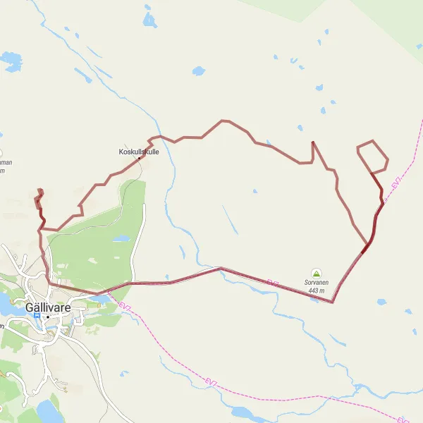Map miniature of "Gällivare to Kommeter Gravel Bike Route" cycling inspiration in Övre Norrland, Sweden. Generated by Tarmacs.app cycling route planner