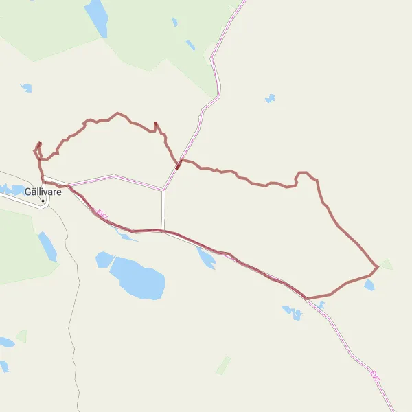 Map miniature of "Mettä Dokkas to Gällivare Gravel Bike Route" cycling inspiration in Övre Norrland, Sweden. Generated by Tarmacs.app cycling route planner