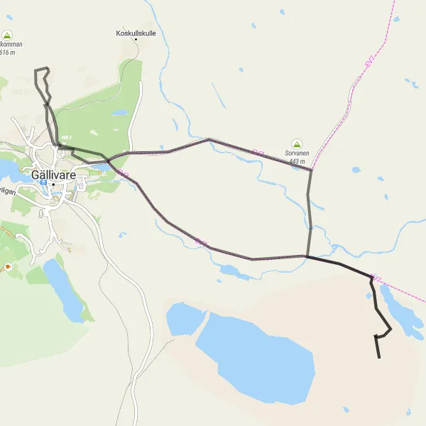 Map miniature of "Malmheden Loop" cycling inspiration in Övre Norrland, Sweden. Generated by Tarmacs.app cycling route planner