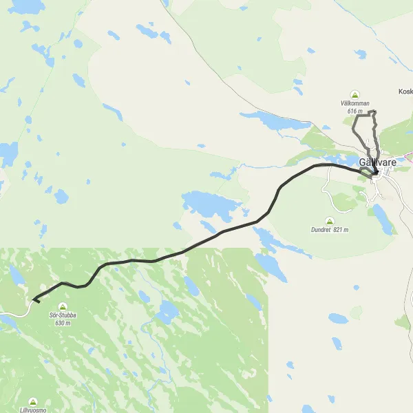 Map miniature of "Gällivare Loop" cycling inspiration in Övre Norrland, Sweden. Generated by Tarmacs.app cycling route planner