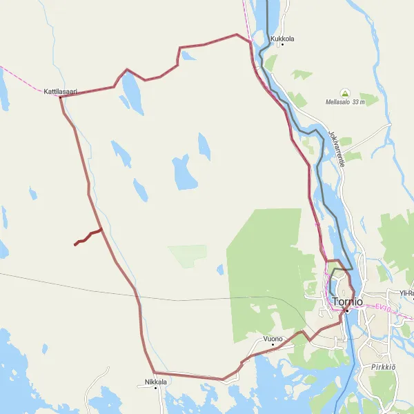 Kartminiatyr av "Grusvägarna runt Haparanda" cykelinspiration i Övre Norrland, Sweden. Genererad av Tarmacs.app cykelruttplanerare