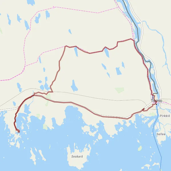 Kartminiatyr av "Tornio - Båtskärsnäs - Suensaari Gravel Circuit" cykelinspiration i Övre Norrland, Sweden. Genererad av Tarmacs.app cykelruttplanerare