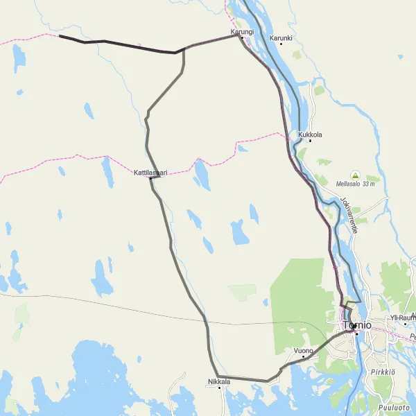 Map miniature of "Haparanda to Suensaari Scenic Road Trip" cycling inspiration in Övre Norrland, Sweden. Generated by Tarmacs.app cycling route planner