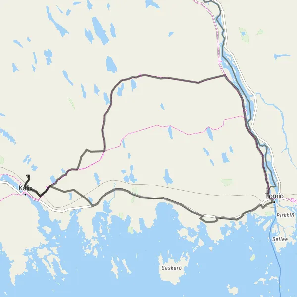 Kartminiatyr av "Kalix Runt" cykelinspiration i Övre Norrland, Sweden. Genererad av Tarmacs.app cykelruttplanerare