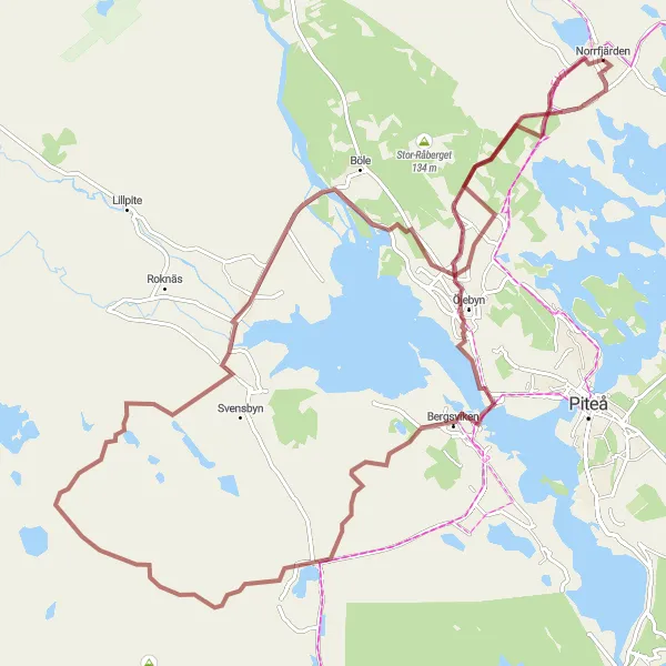 Kartminiatyr av "Norrfjärden till Öjebyn och Mellanberget grusväg" cykelinspiration i Övre Norrland, Sweden. Genererad av Tarmacs.app cykelruttplanerare