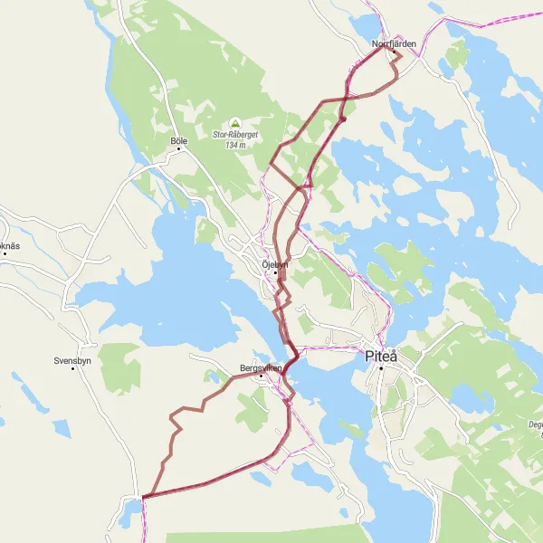 Map miniature of "Högberget Gravel Loop" cycling inspiration in Övre Norrland, Sweden. Generated by Tarmacs.app cycling route planner