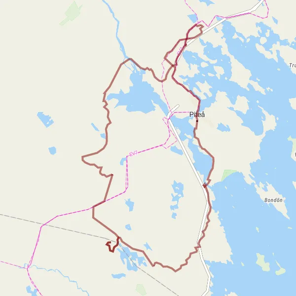 Map miniature of "Orrträskberget Gravel Loop" cycling inspiration in Övre Norrland, Sweden. Generated by Tarmacs.app cycling route planner