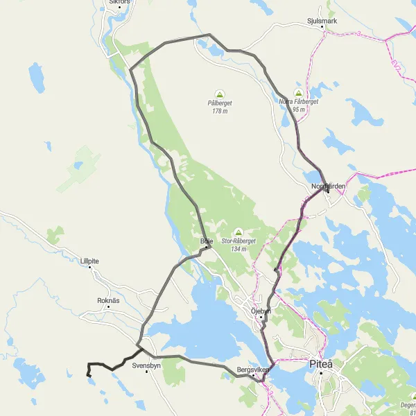 Kartminiatyr av "Spännande cykeltur till Bergsviken och Altersbruk landsväg" cykelinspiration i Övre Norrland, Sweden. Genererad av Tarmacs.app cykelruttplanerare