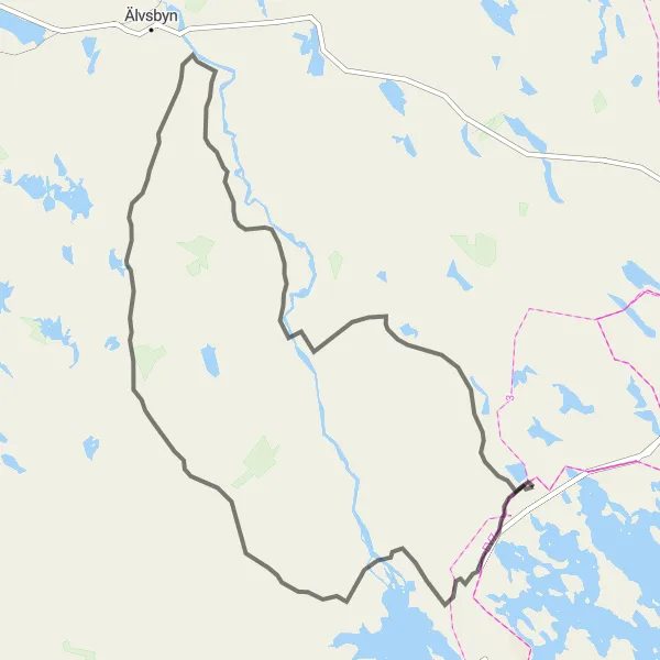 Kartminiatyr av "Äventyrsfylld rutt till Gölaberget och Altersbruk landsväg" cykelinspiration i Övre Norrland, Sweden. Genererad av Tarmacs.app cykelruttplanerare